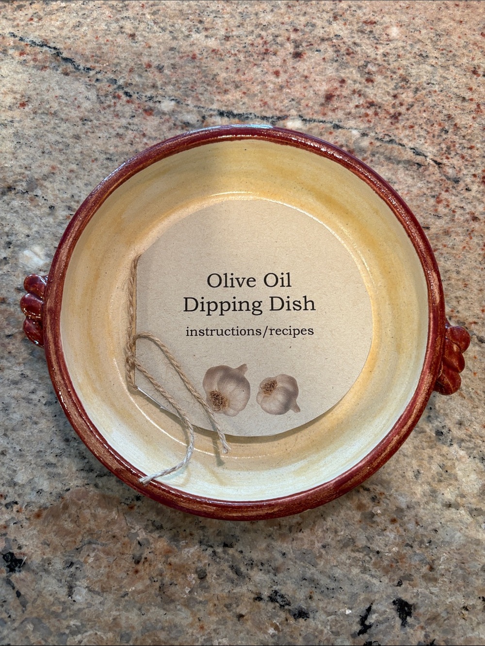 Ceramic Olive Oil Dipping Dish in Red and Cream